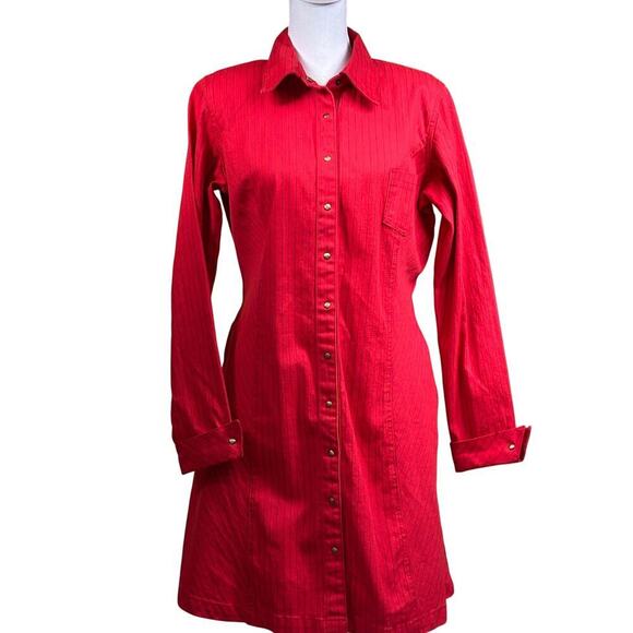 DG2 red denim pinstripe shirtdress, NWT, Americana, western, utility, bold - Picture 4 of 9